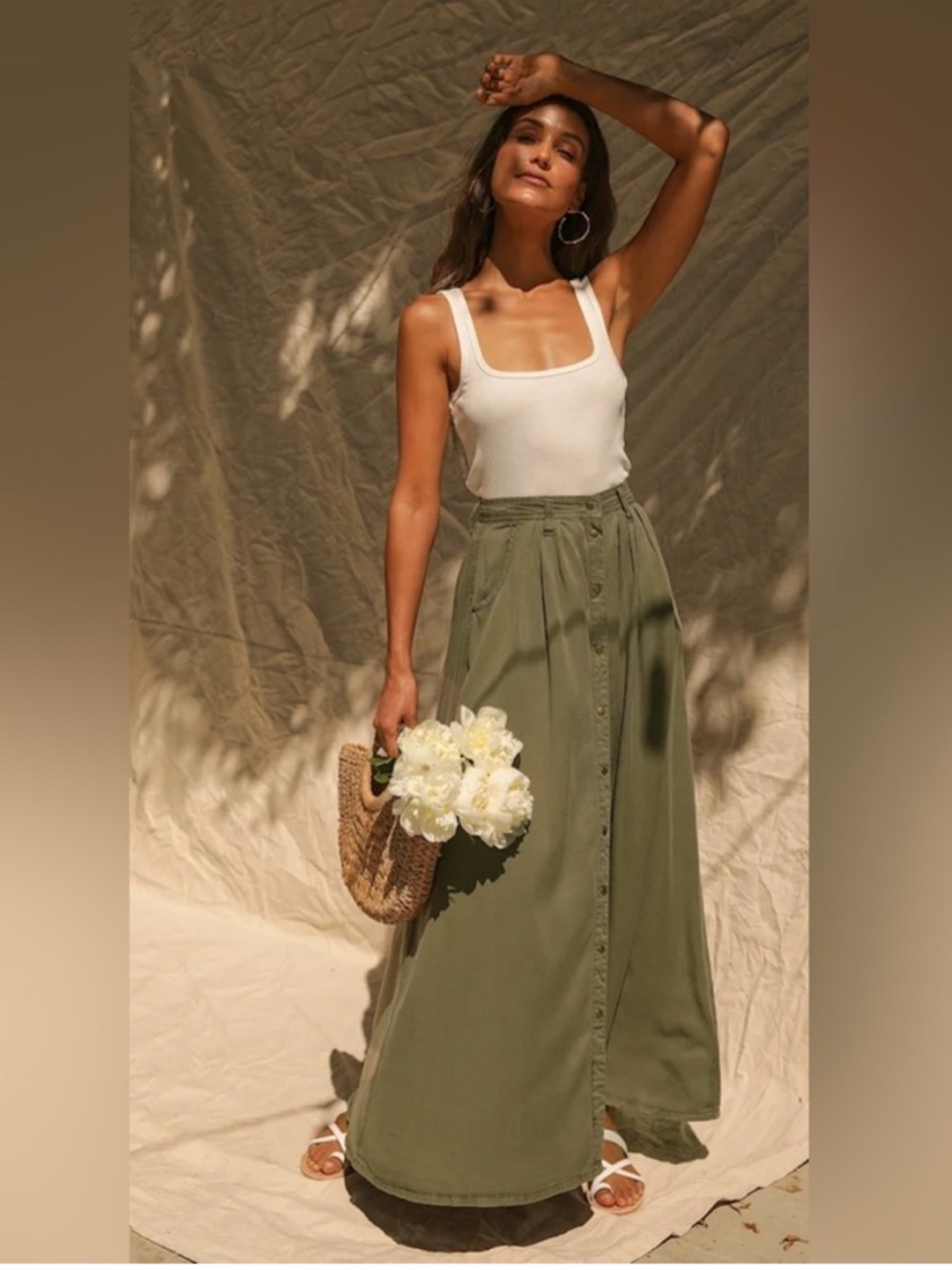 pistola Olive Green Button-Front Maxi Skirt